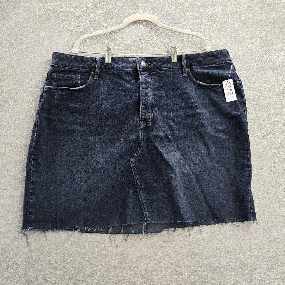 Old Navy Women Skirt 20 Dark Wash Blue‎ Denim Raw Hem NWT